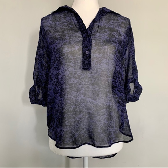 Sheer Blue Snake Print Top - Picture 2 of 8